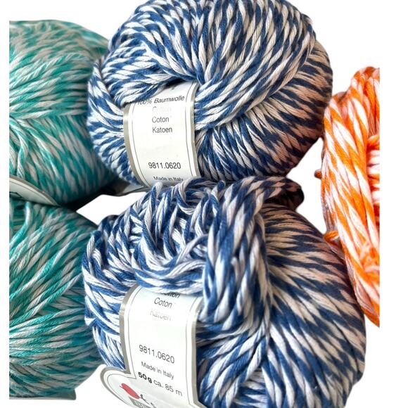 7 skeins Gedifra BEAUTY COTTON Italian Yarn | Blue Teal Orange Tan white - Picture 3 of 7